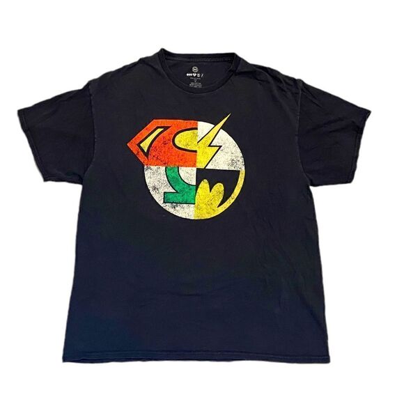Justice League Quartered Group Black Logo Graphic T-Shirt Size XL - Picture 1 of 7